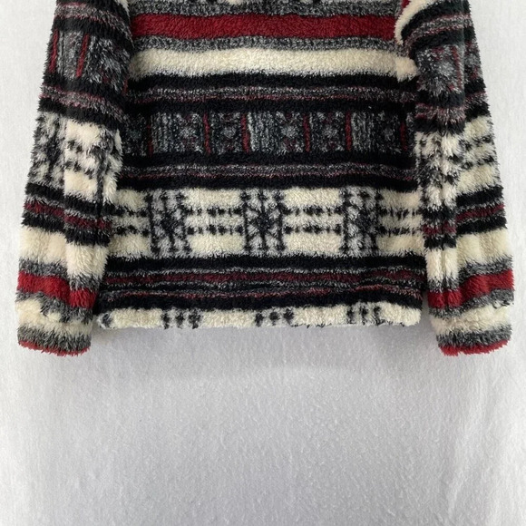 Billabong Fleece Jacket Women's S Red Ivory Aztec Tribal Print Hooded Pullover - Picture 10 of 13